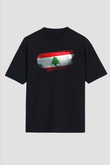 Lübnan - Lebanon Bayrağı Baskılı Unisex Siyah Oversize Tişört