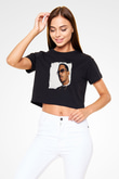 Ludacris Baskılı Crop Top Siyah Kadın Tişört
