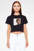 Ludacris Baskılı Crop Top Siyah Kadın Tişört