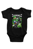 Luigi Motocross Baskılı Unisex Siyah Bebek Body - Zıbın