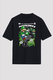 Luigi Motocross Baskılı Unisex Siyah Oversize Tişört