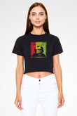 Mac Dre Baskılı Crop Top Siyah Kadın Tişört