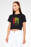 Mac Dre Baskılı Crop Top Siyah Kadın Tişört