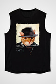 Mafya Kedi Baskılı Unisex Siyah  Kolsuz Tişört