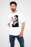 Malcolm X James Baskılı Beyaz Unisex Oversize Tişört - Tshirt