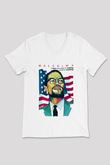 Malcolm X James Baskılı Beyaz Unisex V Yaka Tişört - Tshirt