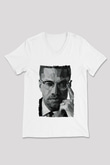 Malcolm X James Baskılı Beyaz Unisex V Yaka Tişört - Tshirt