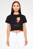 Malcolm X James Baskılı Siyah Crop Top Kadın Tişört - Tshirt