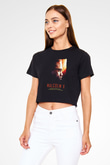 Malcolm X James Baskılı Siyah Crop Top Kadın Tişört - Tshirt