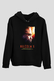 Malcolm X James Baskılı Unisex Siyah Kapüşonlu Sweatshirt