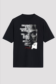 Malcolm X James Baskılı Unisex Siyah Oversize Tişört - Tshirt