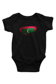 Maldivler - Maldives Bayrağı Baskılı Unisex Siyah Bebek Body - Zıbın