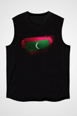 Maldivler - Maldives Bayrağı Baskılı Unisex Siyah Kolsuz Tişört