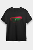 Maldivler - Maldives Bayrağı Baskılı Unisex Siyah Tişört