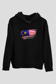 Malezya - Malaysia Bayrağı Baskılı Unisex Siyah Kapüşonlu Sweatshirt