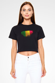 Mali Bayrağı Baskılı Kadın Crop Top Siyah Tişört