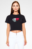 Malta Bayrağı Baskılı Kadın Crop Top Siyah Tişört
