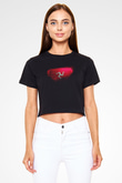 Man Adası - İsle Man Bayrağı Baskılı Kadın Crop Top Siyah Tişört