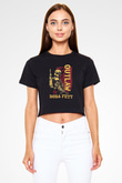 Mandalorian Baskılı Siyah Crop Top Kadın Tişört - Tshirt