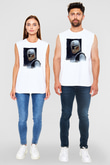 Mandolarian Baskılı Beyaz Unisex Kolsuz Tişört - Tshirt