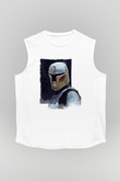Mandolarian Baskılı Beyaz Unisex Kolsuz Tişört - Tshirt