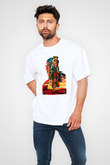 Mandolarian Baskılı Beyaz Unisex Oversize Tişört - Tshirt