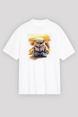 Mandolarian Baskılı Beyaz Unisex Oversize Tişört - Tshirt