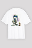 Mandolarian Baskılı Beyaz Unisex Oversize Tişört - Tshirt