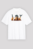 Mandolarian Baskılı Beyaz Unisex Oversize Tişört - Tshirt