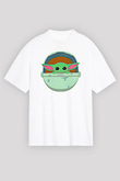 Mandolarian Baskılı Beyaz Unisex Oversize Tişört - Tshirt