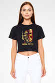 Mandolarian Baskılı Siyah Crop Top Kadın Tişört - Tshirt