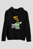 Mandolarian Baskılı Unisex Siyah Kapüşonlu Sweatshirt