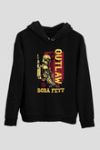 Mandolarian Baskılı Unisex Siyah Kapüşonlu Sweatshirt