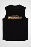 Mandolarian Baskılı Unisex Siyah Kolsuz Tişört - Tshirt