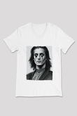 Maneskin Baskılı Beyaz Unisex V Yaka Tişört - Tshirt