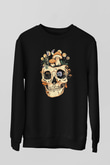 Mantar Kurukafa Baskılı Unisex Siyah  Sweatshirt