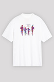 Maraton Baskılı Unisex Beyaz Oversize Tişört - Tshirt