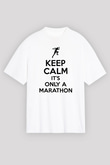 Maraton Baskılı Unisex Beyaz Oversize Tişört - Tshirt