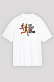 Maraton Baskılı Unisex Beyaz Oversize Tişört - Tshirt
