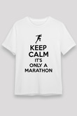 Maraton Baskılı Unisex Beyaz Tişört - Tshirt