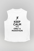 Maraton Baskılı Unisex Kolsuz Beyaz Tişört