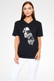 Marcus Aurelius Baskılı Unisex Siyah  V Yaka Tişört