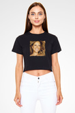 Mariah Carey Baskılı Crop Top Siyah Kadın Tişört