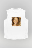 Mariah Carey Baskılı Unisex Beyaz Kolsuz Tişört