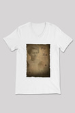 Marie Curie Baskılı Unisex V Yaka Beyaz Tişört - Tshirt