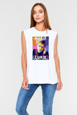 Marie Sklodowska Curie Baskılı Unisex Kolsuz Beyaz Tişört - Tshirt