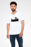 Marillion Baskılı Beyaz Unisex V Yaka Tişört - Tshirt