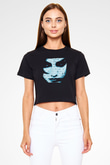 Marillion Baskılı Siyah Crop Top Kadın Tişört - Tshirt