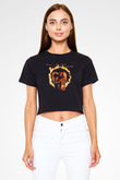 Marillion Baskılı Siyah Crop Top Kadın Tişört - Tshirt