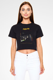 Marillion Baskılı Siyah Crop Top Kadın Tişört - Tshirt